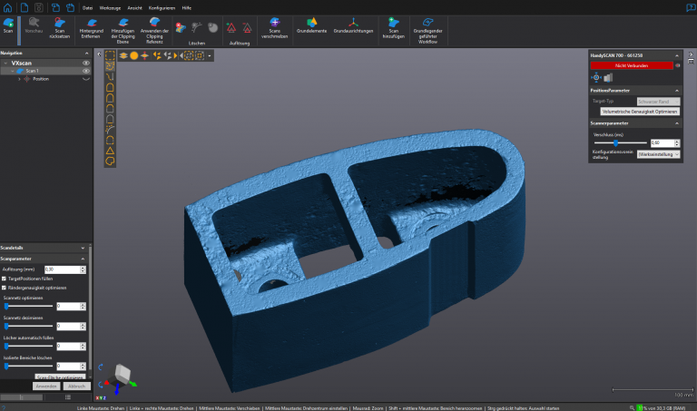 Blue scan render of a filler cross section in VXelements